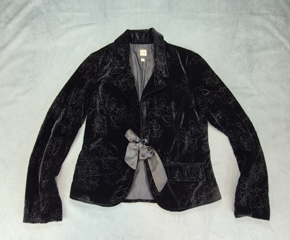 Old Navy Velvet Whimsygoth Black Embroidered Damask Floral Ribbon Tie Blazer M